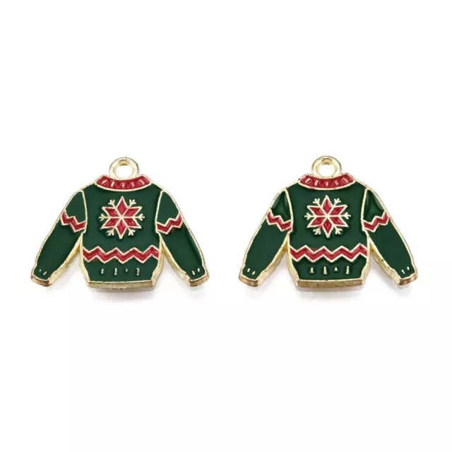 5 Christmas Jumper / Sweater Charms - Green Enamel & Gold P - 17mm x 20mm P01574