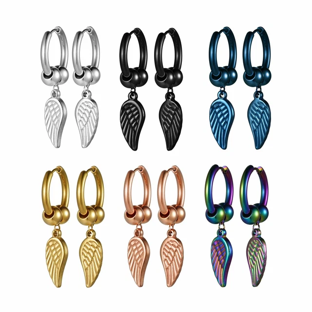 Unisex Stainless Steel Feather Drop Dangle Hoop Huggie Stud Earrings Mens Womens