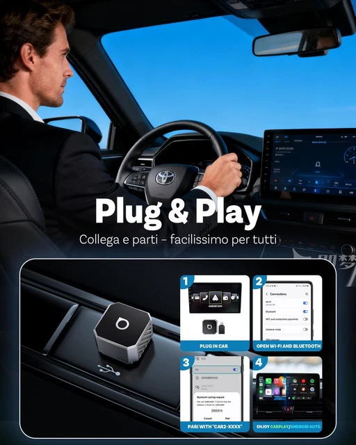 OTTOCAST Mini Pot, 2026 Upgrade Adattatore Wireless CarPlay & Android Auto, Plug & Play, WLAN Dual-Band 2.4G+5G, Riconnessione Automatica, per Auto dal con CarPlay/AA cablat (Argento OTTOCAST Mini Pot, 2026 Upgrade Adattatore Wireless CarPlay & Android Auto, Plug & Play, WLAN Dual-Band 2.4G+5G, Riconnessione Automatica, per Auto dal con CarPlay/AA cablat (Argento