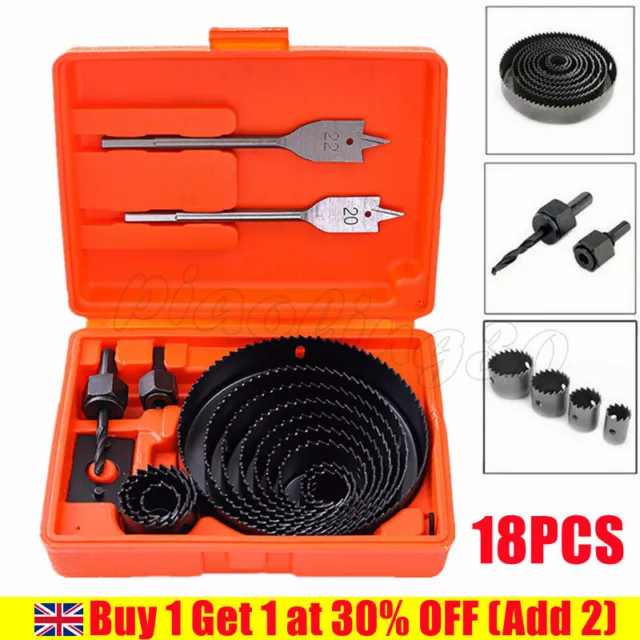 18PCS HOLE SAW CUTTER SET Round/Circular Drill Cutting Case Kit Metal|Alloy|Wood