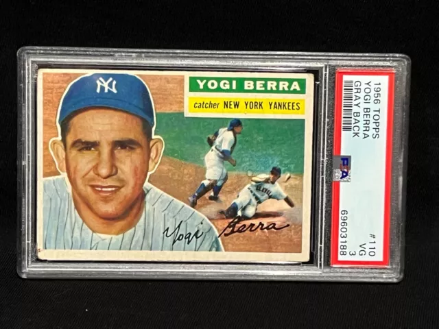 Yogi Berra New York Yankees 1956 Topps Baseball Card Gray #110 Graded Vg Psa 3