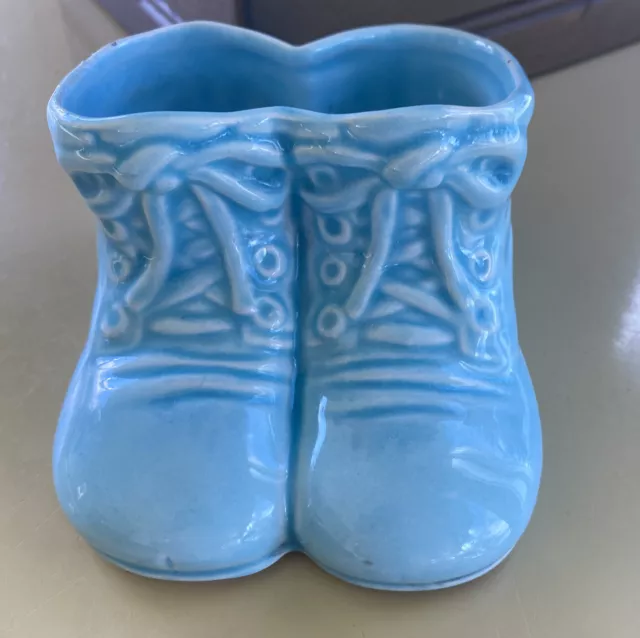 Blue Baby Booties Shoes Planter  Nursery Decor Vintage Ceramic