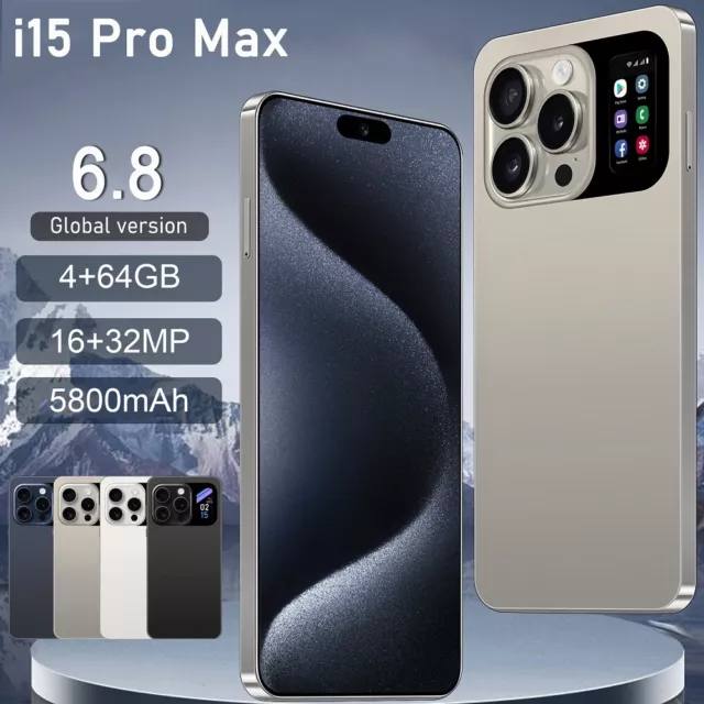 NEW Unlocked i15 Pro Max Smartphone 64GB Android Dual SIM 4G Cheap Mobile Phone