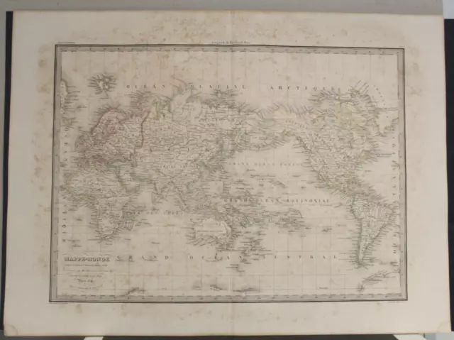 1842 Lapie Unusual Antique Lithographic World Map On Mercator's Projection