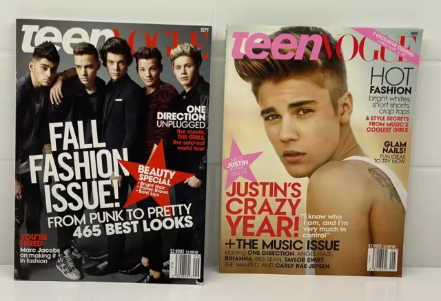 Teen Vogue magazine lot of 2 Justin Bieber and One Direction 2012/13 VGC!