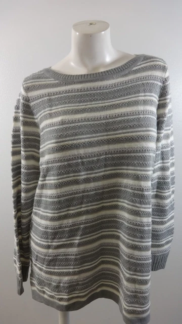 Nwt CHARTER CLUB Femmes Gris Bruyère Combo Rayé Tunique Pull Taille L