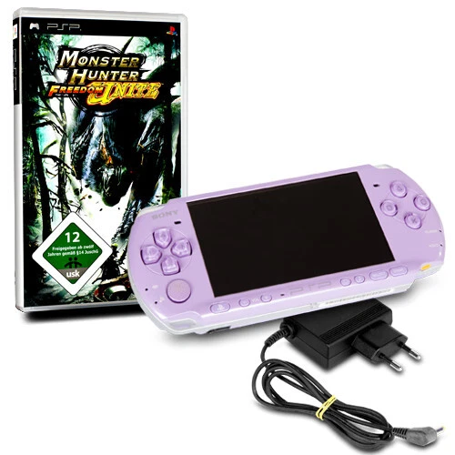 Psp Console 3004 Violet #35A + Original Câble Du Chargeur + Monster Chasseur