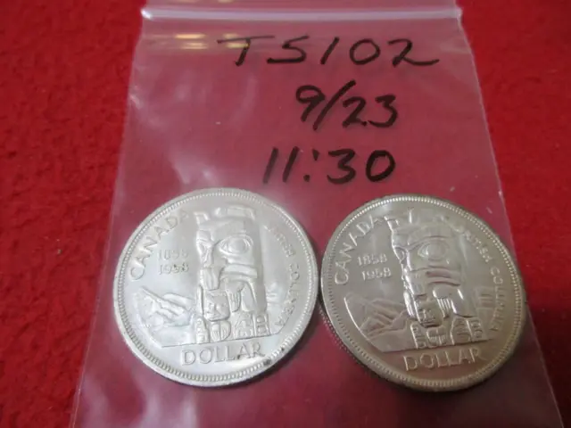 1858-1958 Canada 2/TWO High Grade Silver British Columbia Dollars         #T5102