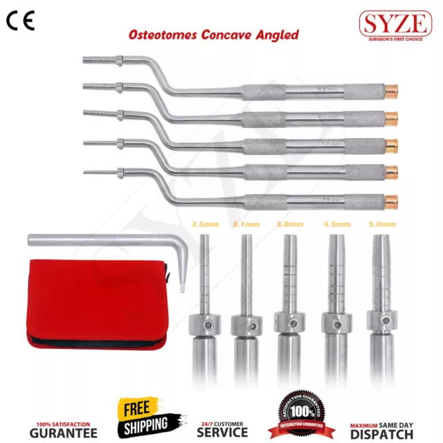 Dental Implant Instruments 5Pcs Sinus Osteotomes-Offset-Concave Angled Tip+Pouch