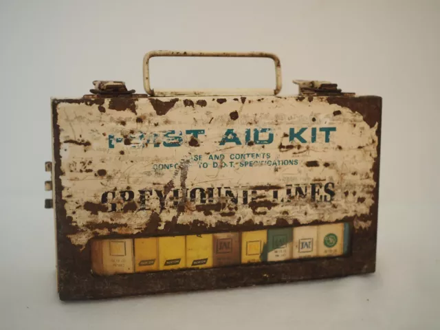 Vintage Antique GREYHOUND BUS LINES First Aid Kit with contents!