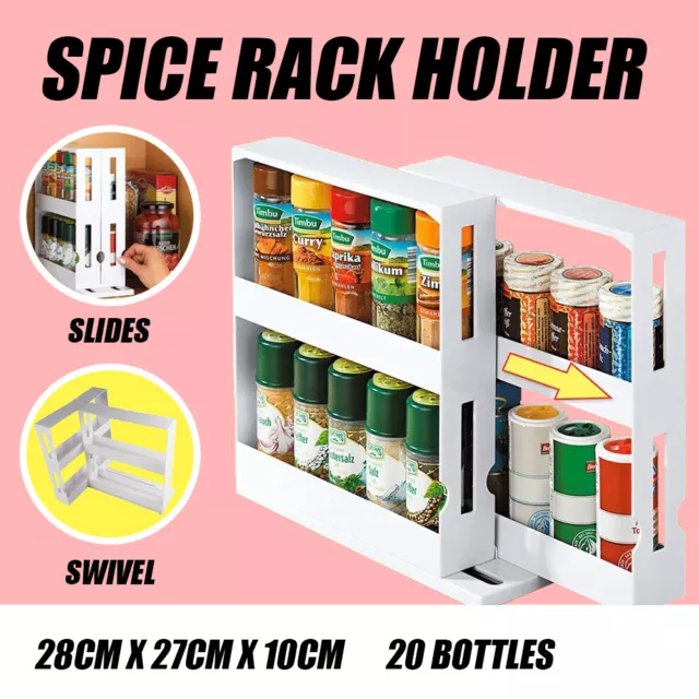 Slide Cabinet Organiser Rack Storage Pantry Kitchen Shelf Spice Jars Can Holder