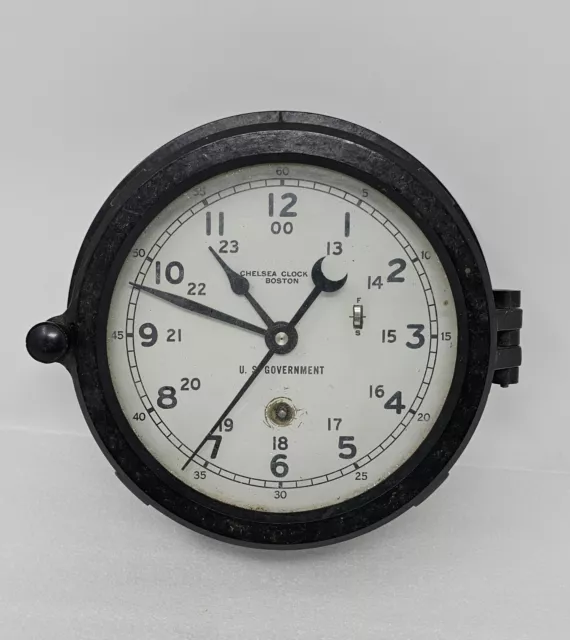 Vintage Chelsea Clock Ship Maritime Clock Boston Black Bakelite Case WW2 No Key
