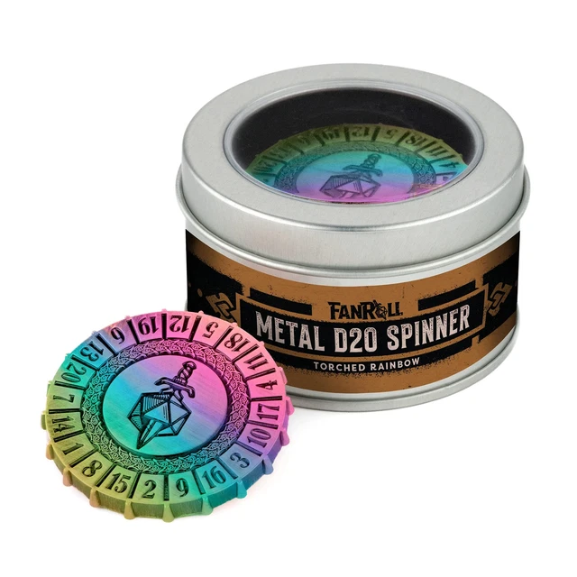 Fanroll by Metallic Dice Games Metal d20 Spinner: Torched Rainbow (US IMPORT)