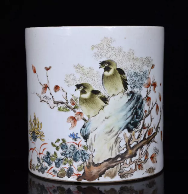 Chinese Pastel Porcelain Handmade Exquisite Flowers&Birds Brush Pots 75226