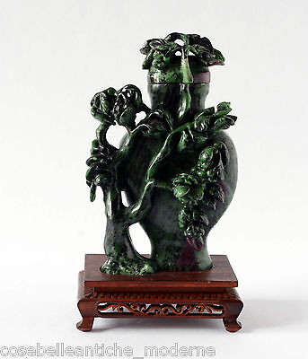 Vase IN Jade Green Spinach Period Republic Antique Chinese Ancient Xx Century
