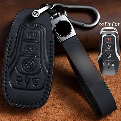 Genuine Leather Car Key Fob Case Cover For Ford Edge Mondeo Mustang F-150 Galaxy