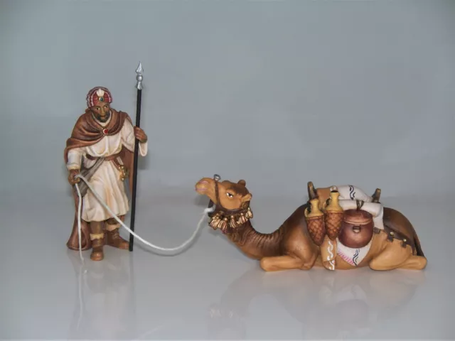 Holz Krippenfiguren Set KAMELTREIBER + KAMEL geschnitzt color zu 9/9,5cm Figuren
