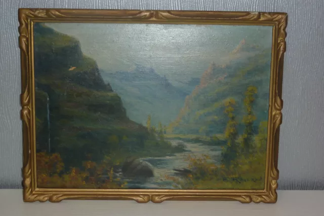 cadre tableau peinture huile sur panneau Fernand Rogeron montagne pyrénées pau