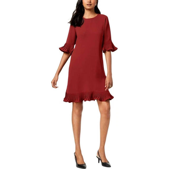 Alfani Womens Pleated Flounce Dress,Classic Rust,6