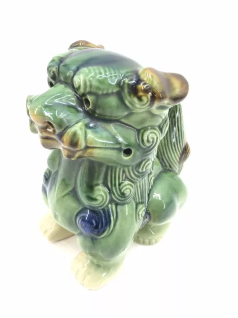 Large Chinese Glazed Porcelain Foo Dog Lion Figurine Statue Rare 10" Green Blue