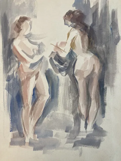 Muy Bonito Pintura Aguada Joven mujer Desnuda Desnudo erótico 60