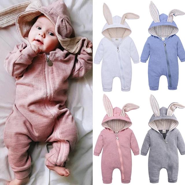 Newborn Baby Boy Girl Kid Rabbit Hooded Romper Jumpsuit Bodysuit Clothes Outfits