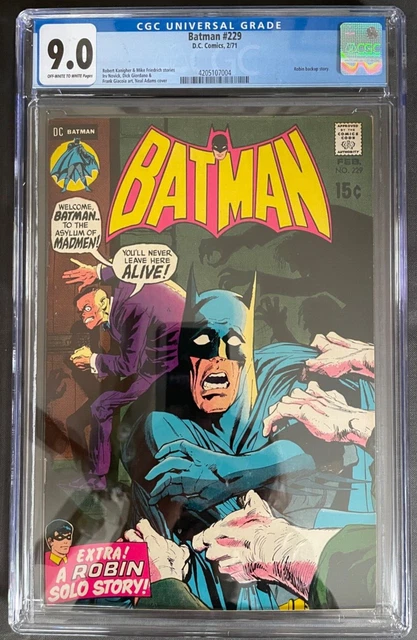 Batman #229 CGC 9.0 NEAL ADAMS Iconic Cover, Robin Back Up Story, DC Comics 71
