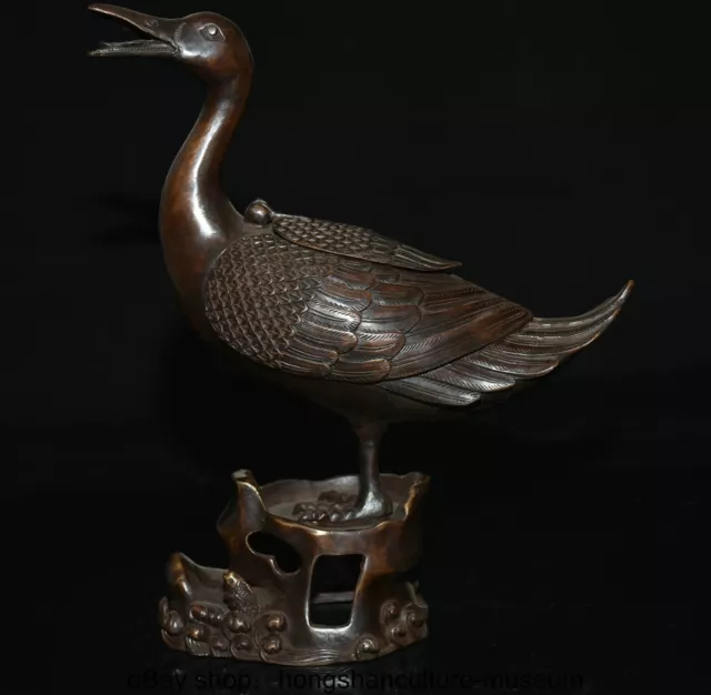 10.4 " Old Chinese Copper Bronze Dynasty Crane incense burner censer
