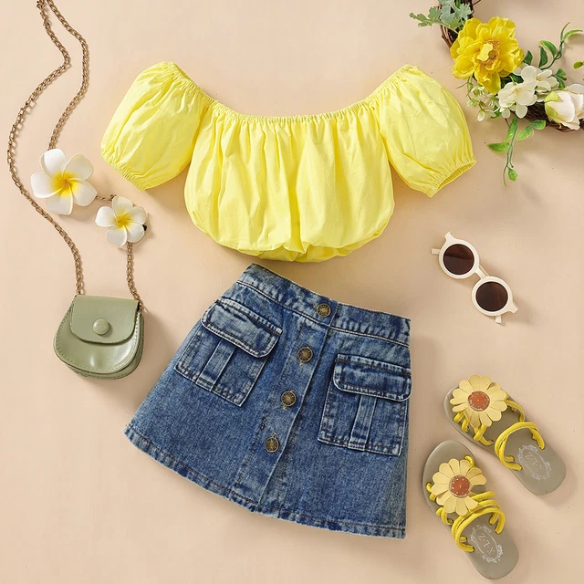 Toddler Girls Summer Outfit Off Shoulder 2pcs Jeans Skirt Set Children Clothing
