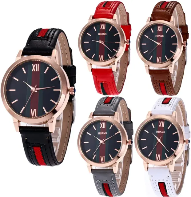 Wholesale 5 Pack PU Leather Watch Analog Quartz Wristwatches for Women Men Lady