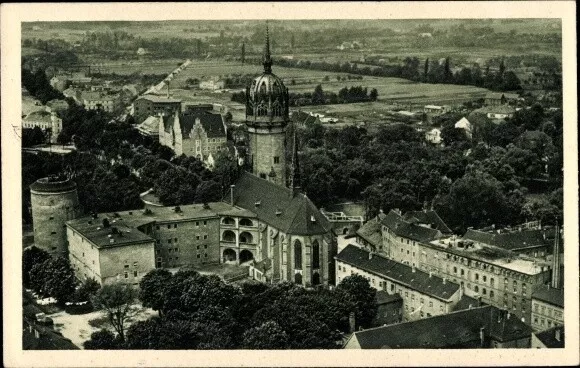 Postcard Lutherstadt Wittenberg, castle with castle church, flight reception - 4082304