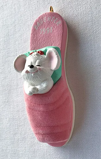 1991 Daughter ~ Mouse in Fuzzy Pink Slipper ~ Hallmark Ornament