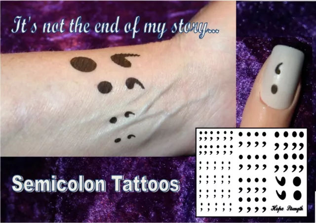 SEMICOLON survivor  temporary tattoos WATERPROOF LAST 1 WEEK + hope semi colon