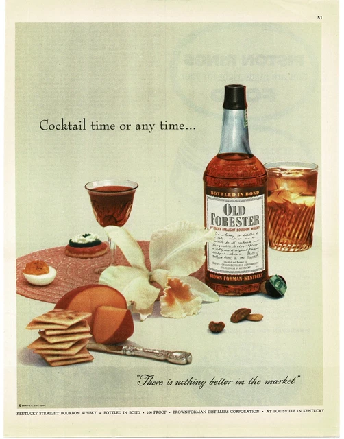 1954 OLD FORESTER Bourbon Whisky Whiskey Cocktail Time cheese Vintage Print Ad