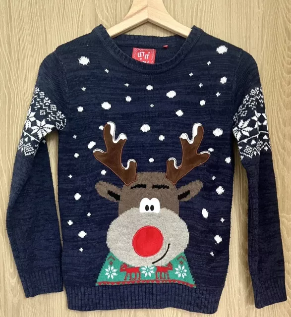 Boys 10 Years Old Tu Sainsbury’s Navy Blue Christmas Reindeer Soft Touch Jumper