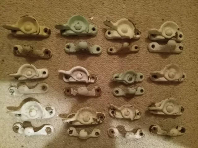 Lot Of 12 Vintage Painted Window Sash Locks W/keepers From Old Basement Windows