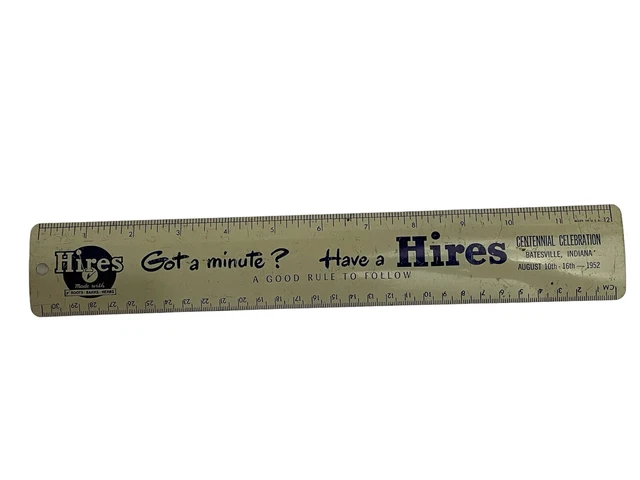 Hires Metal Advertising Ruler Batesville IN 1952 Centennial Celebration