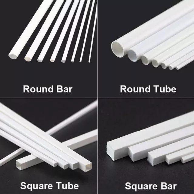 ABS Square / Round, Rod / Tube Plasticard Bar Strip Plastic Styrene 250mm Length