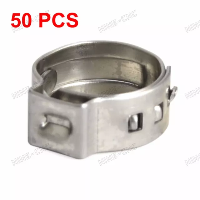 50pcs 3/8" Ear PEX Clamp Cinch Rings Crimp Pinch Fitting Stainless Steel