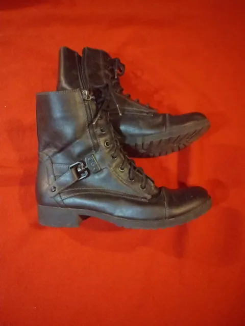 GUESS Women’s Combat Boots Size 9M Heel Lace-Up Zip Up Black Leather