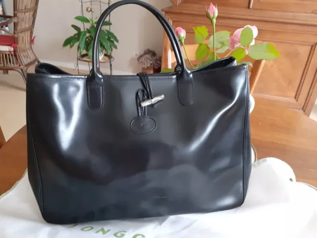 SAC MAIN LONGCHAMP cabat cuir noir collection roseau iconique