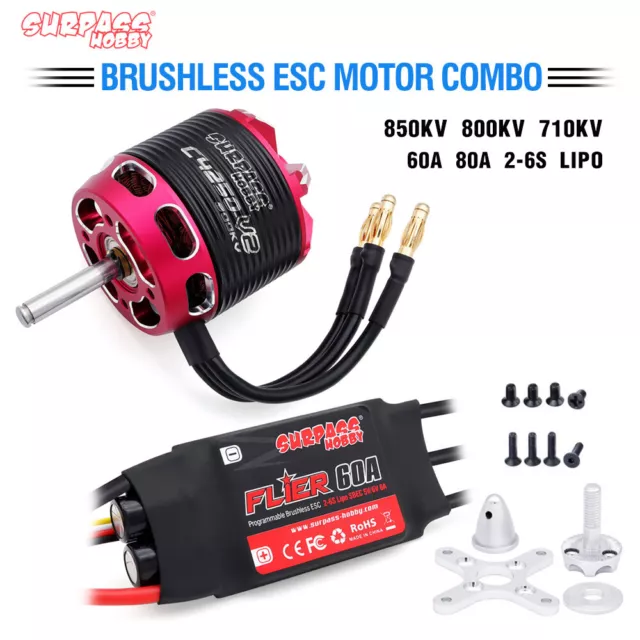 Juego combinado de motor sin escobillas SUPERUPPER HOBBY 60A 80A ESC para avión de ala fija de radiocontrol