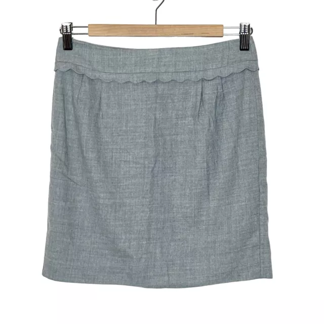 J. Crew Scalloped Mini Pencil Skirt Gray Women’s Size 2 Wool Blend Lined Slit