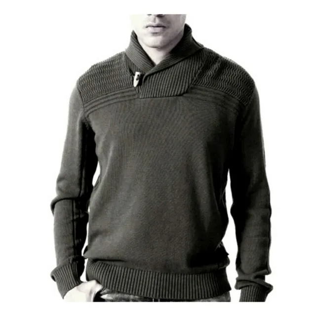 Sean John Men’s Ribbed Shawl Collar Sweater (Charcoal Heather, XL)