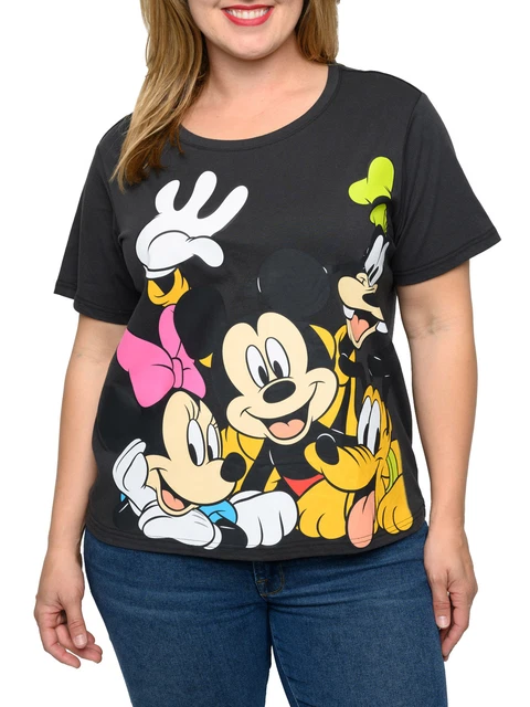 Disney Women's Plus Size Mickey Mouse & Crew Cropped T-Shirt Minnie Goofy Pluto