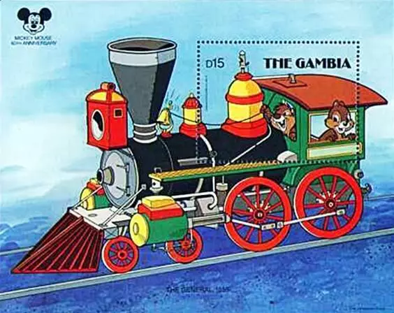 Gambia = Disney / Mickey Anniv. S/S Mnh Trains