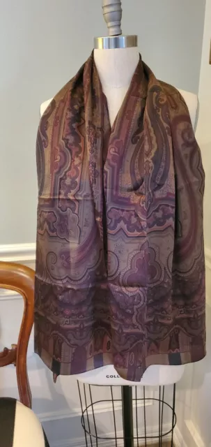 ETRO PAISLEY BOHO SHAWL silk scarf 26x65" Olive, Burgundy, Black, Gray worn once