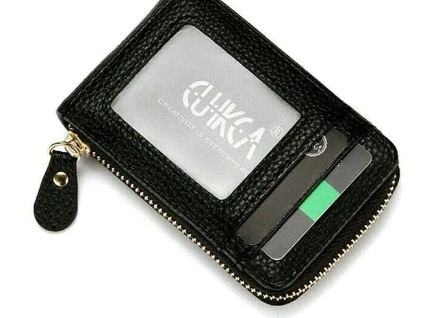 Men's Soft Leather CUIKCA Credit Card Holder RFID Blocking Zipper Wallet