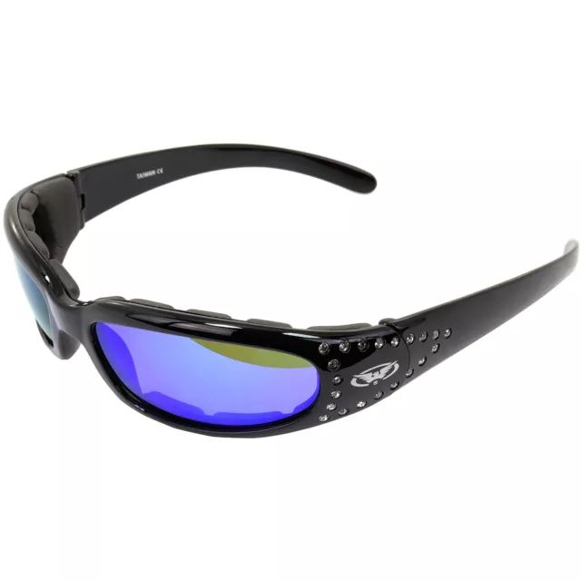 Global Vision Marilyn-3 Ladies Padded Biker Glasses Black Frame Blue Mirror Lens