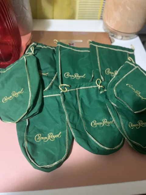 Lot of 8 Crown Royal Green Drawstring Bags Medium size 9-10" Long